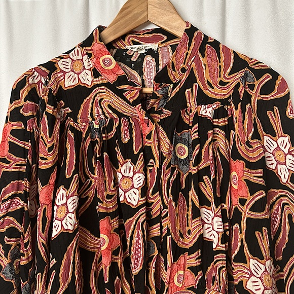 Christian Siriano Black Floral Long Sleeve Front Tie Shirt Top **Size M**🌸🌸 - Picture 3 of 4